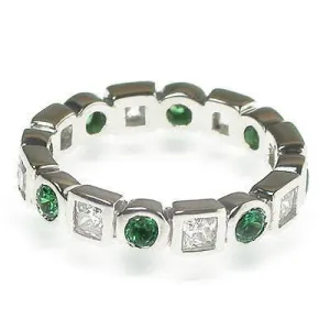 1.65 CT Round & Princess Cut Green Emeralds & Diamonds - Eternity Ring