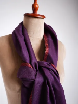 Baildar Sozni Embroidery Cashmere Scarf Wine