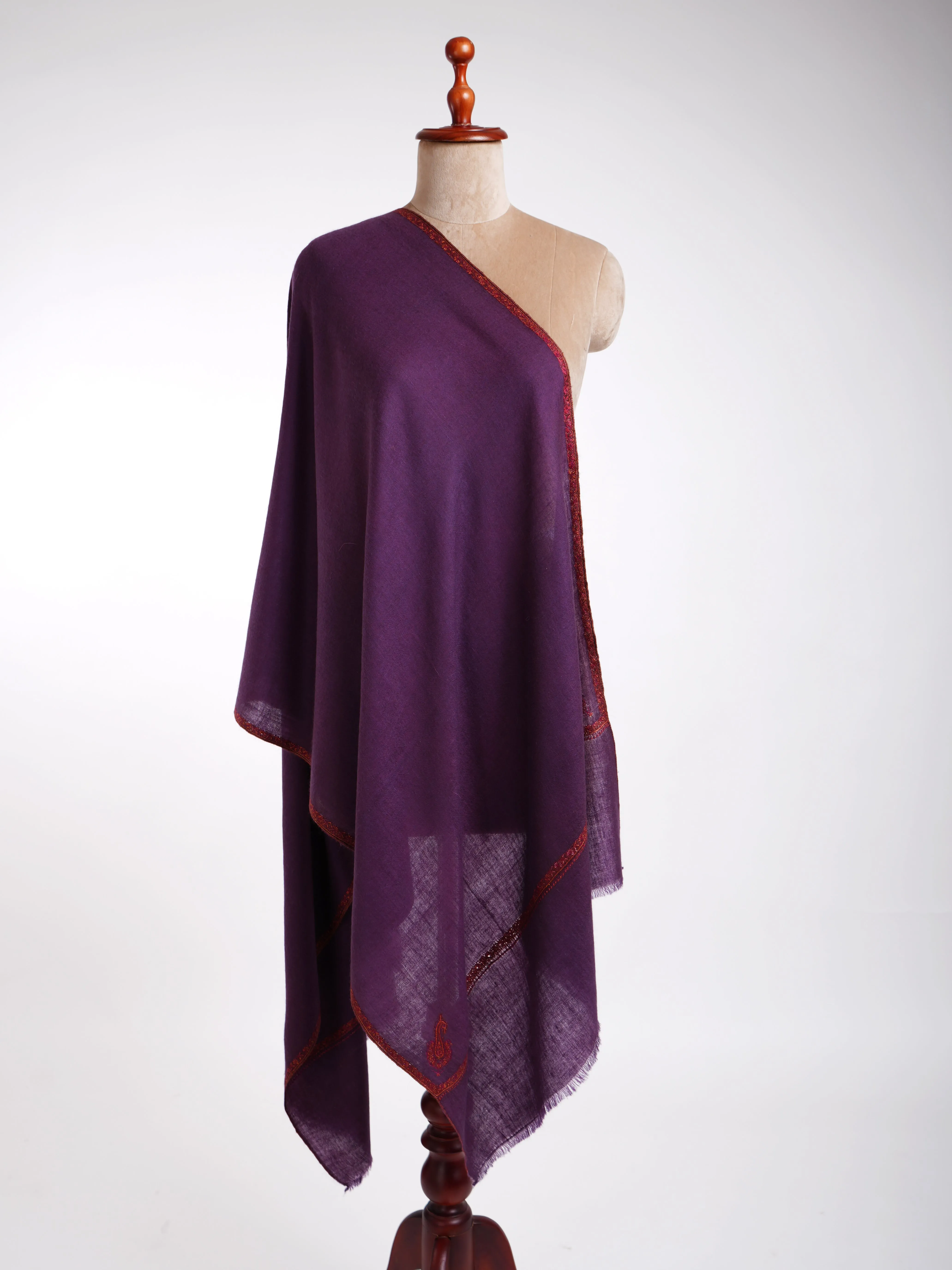 Baildar Sozni Embroidery Cashmere Scarf Wine