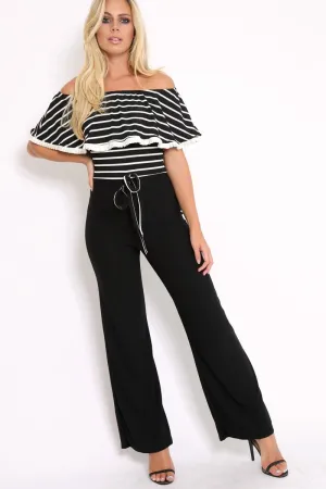 Black and White Striped Bardot Top Jumpsuit - Shana