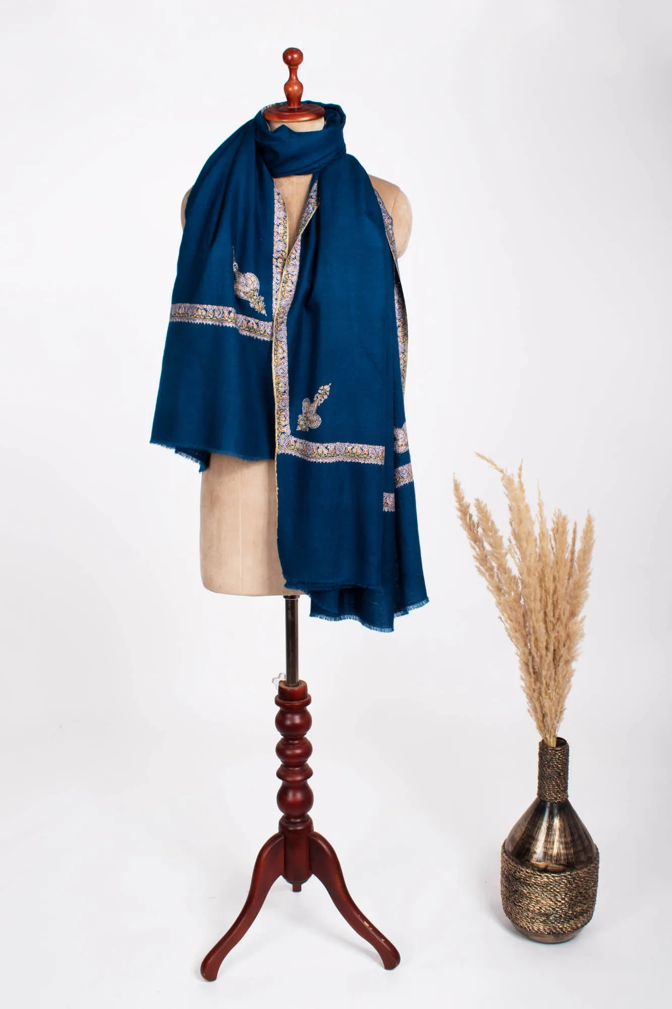 Blue Hashia Indian Embroidered Pashmina Shawl - HILO