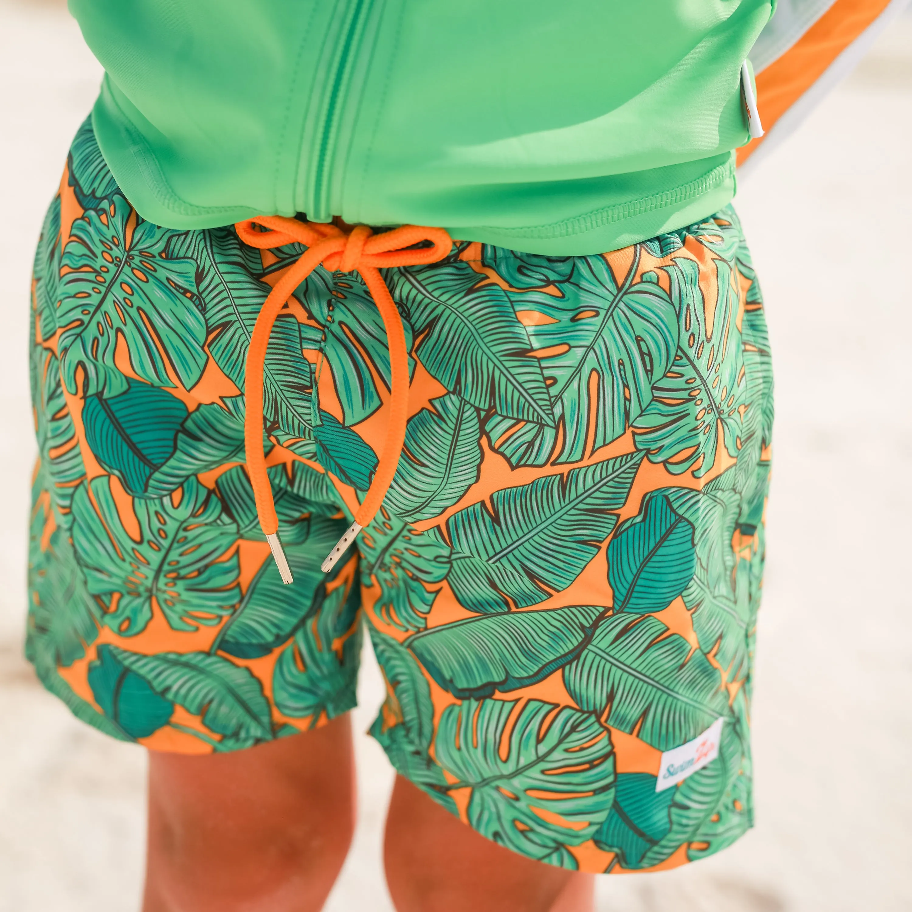 Boys Long Sleeve Zipper Rash Guard and Swim Trunk Set | "The Tropics"