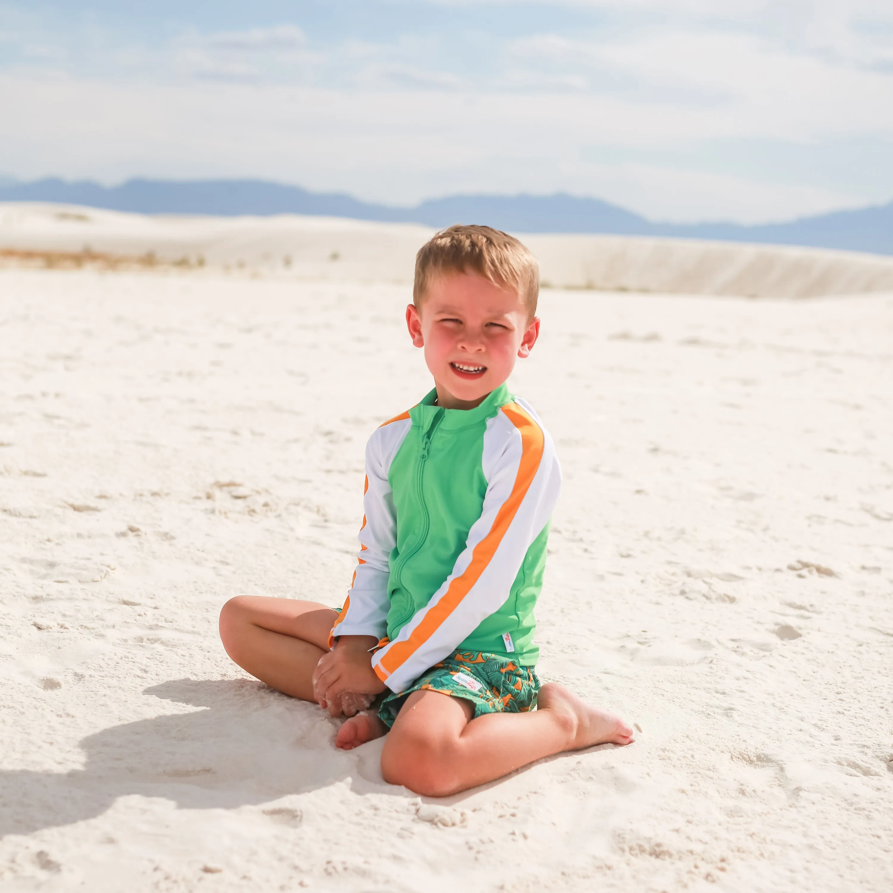 Boys Long Sleeve Zipper Rash Guard and Swim Trunk Set | "The Tropics"