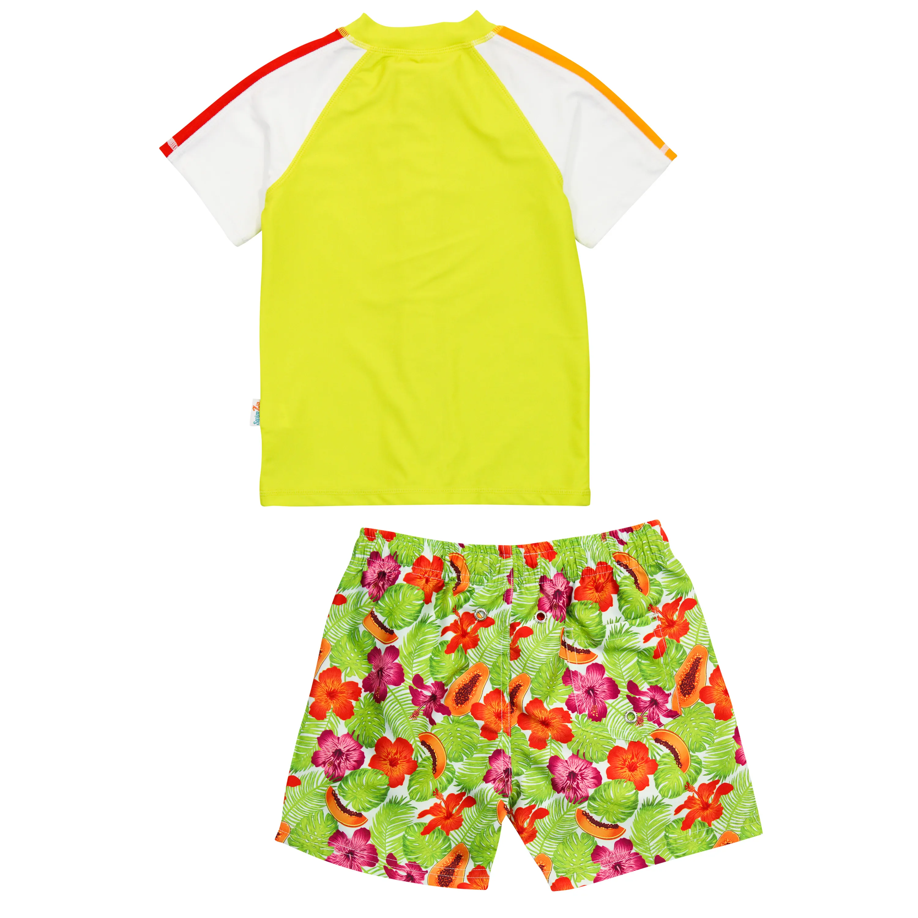 Boys Short Sleeve Zipper Rash Guard and Swim Trunk Set | "Hibiscus"