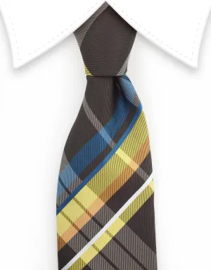 Brown, Mustard, Blue & Orange Plaid Tie