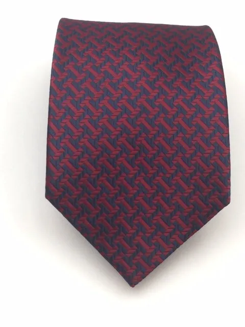 Burgundy & Navy Blue Geometric Tie