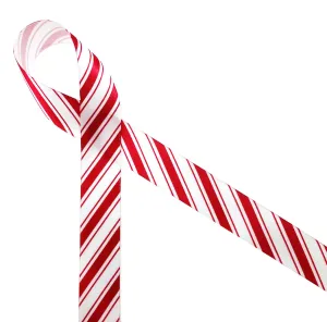 Candy Cane stripe ribbon in red printed on 7/8" white satin