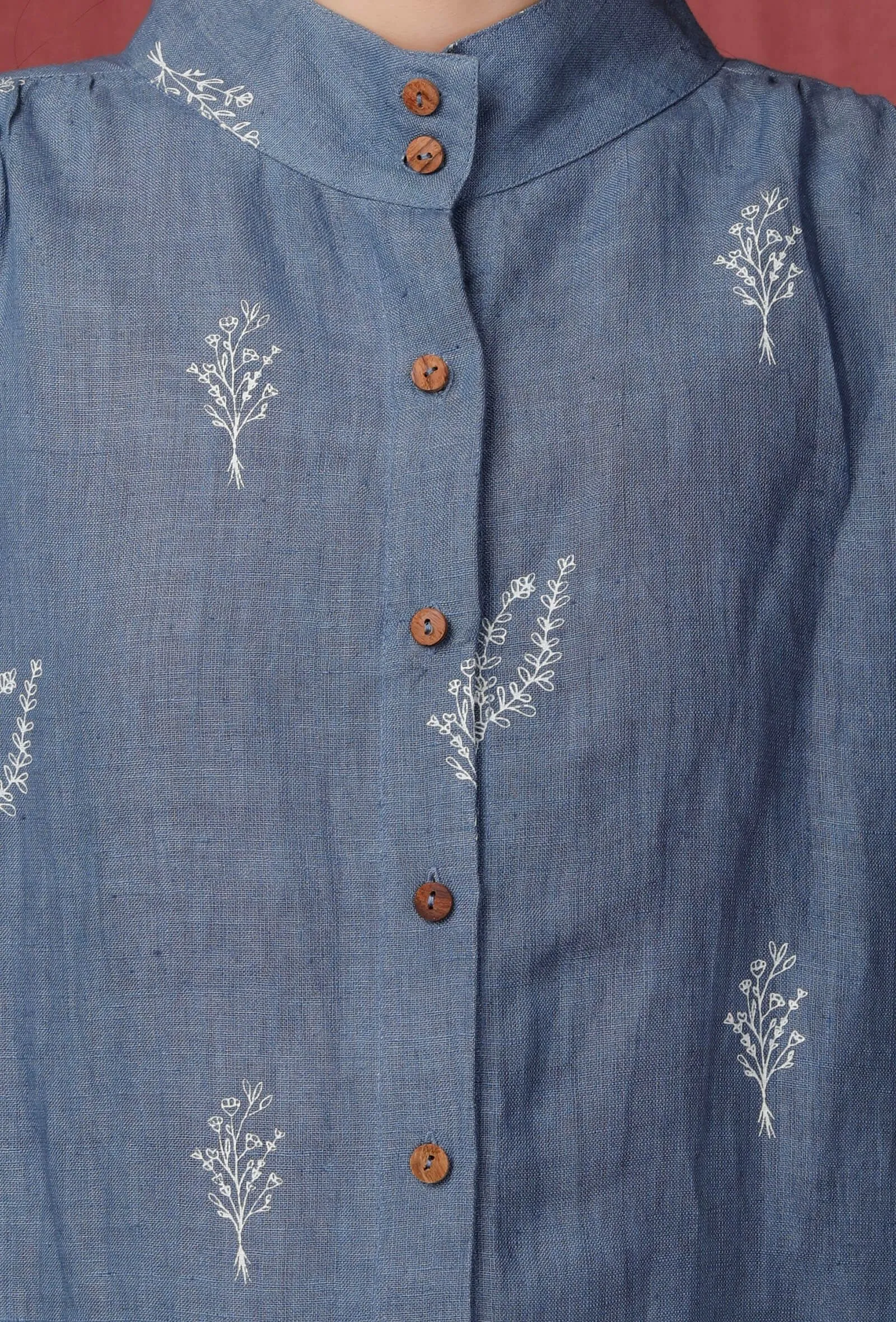 Caroline Blue Handblock Printed Linen Shirt