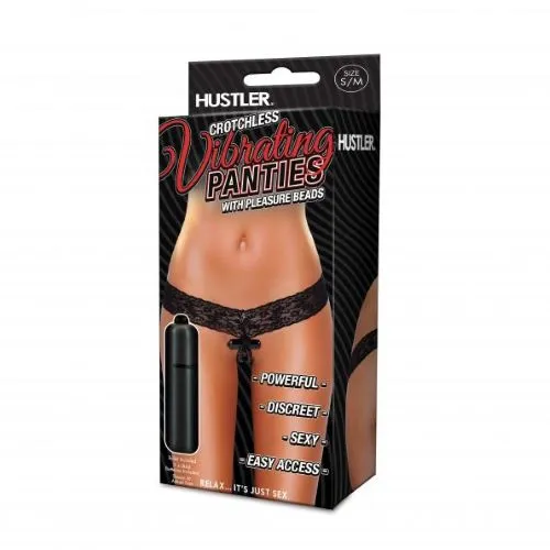 Crotchless Vibrating Panties W Pleasure Beads Black ML