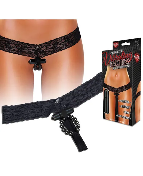 Crotchless Vibrating Panties W Pleasure Beads Black ML