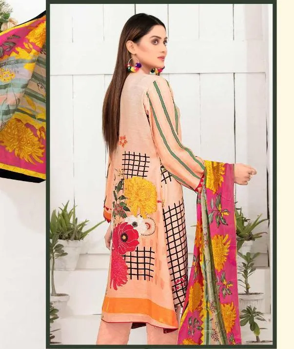 Designer Golden Brown Pakistani Lawn Cotton Dress Material