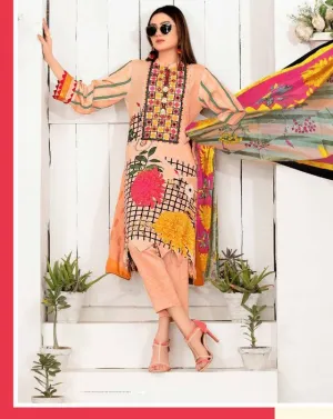 Designer Golden Brown Pakistani Lawn Cotton Dress Material