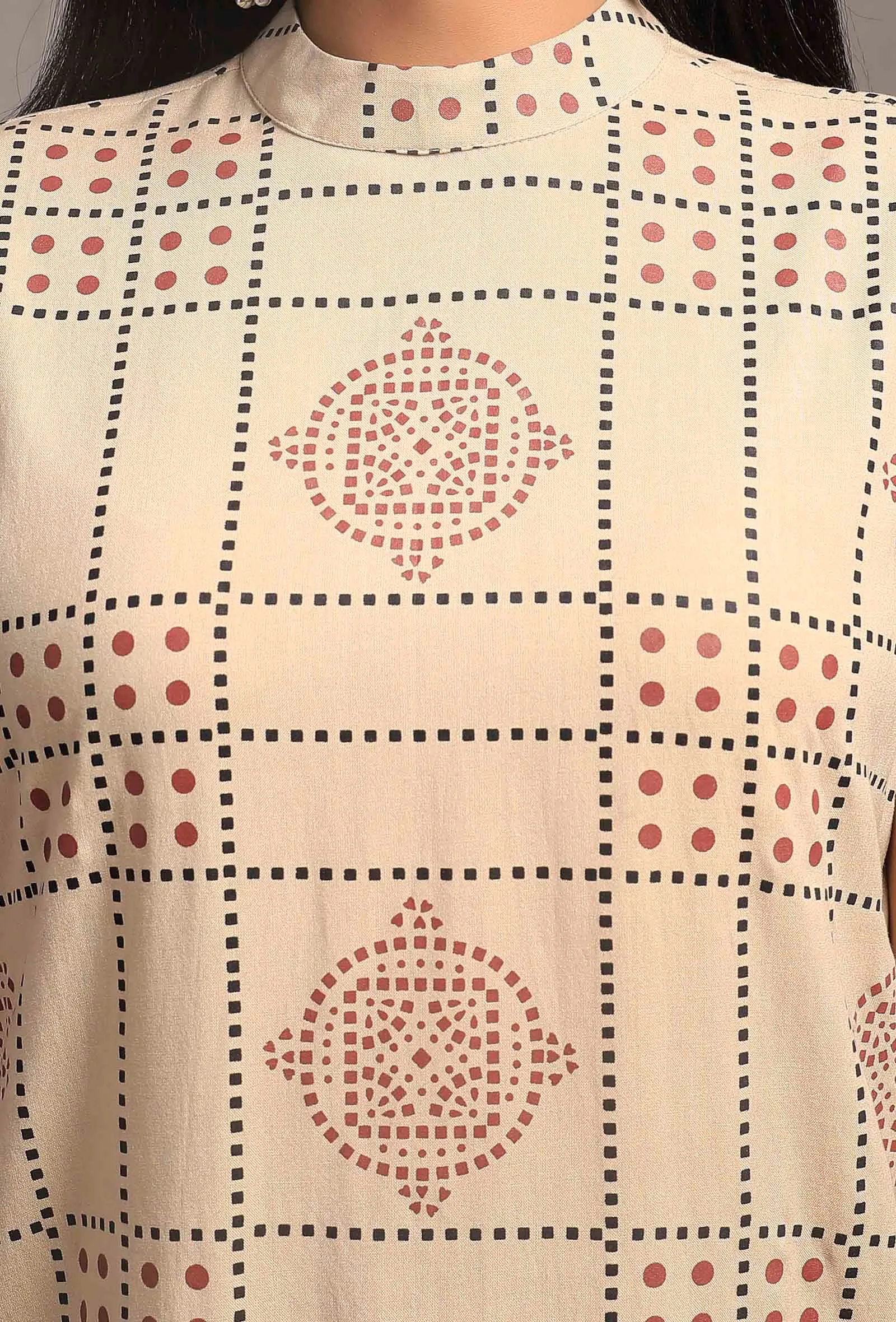 Ecru Hand Block Printed Sleeveless Kurta