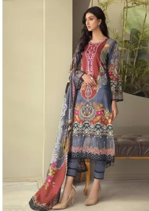 Lawn Cotton Unstitched Grey Suit Dress Material for Women