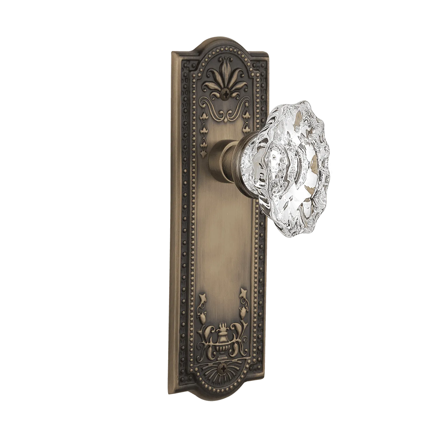 Meadows Long Plate with Chateau Knob in Antique Brass