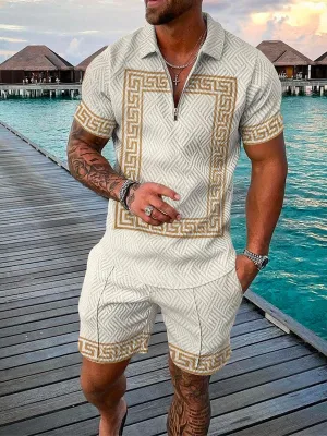 Men's Zip Lapel Shirt 3D Printed Short Sleeve