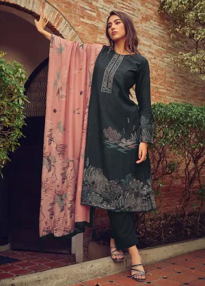 Muslin Silk Party Wear Unstitched Black Suit Dress Material for Women