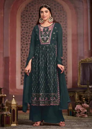 Nyra Cut Style Graceful Greyish Blue Festive Palazzo Suit