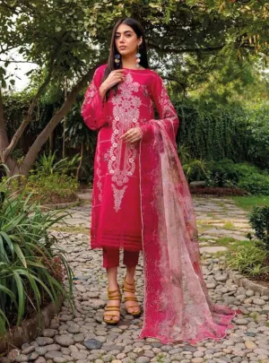 Pakistani Red Cotton Suits Material with Chiffon Dupatta