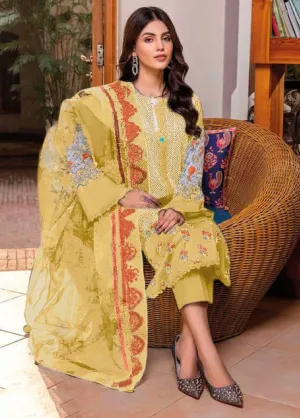 Pakistani Yellow Cotton Suits Material with Chiffon Dupatta