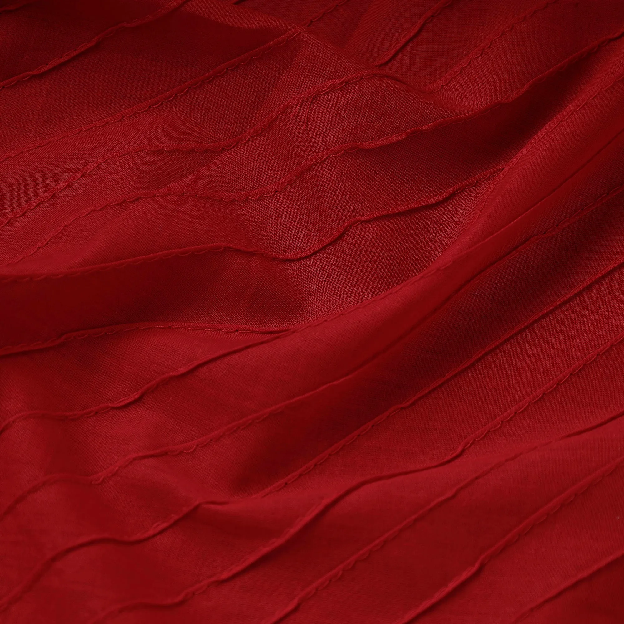 Red Pintuck Plain Pure Cotton Fabric