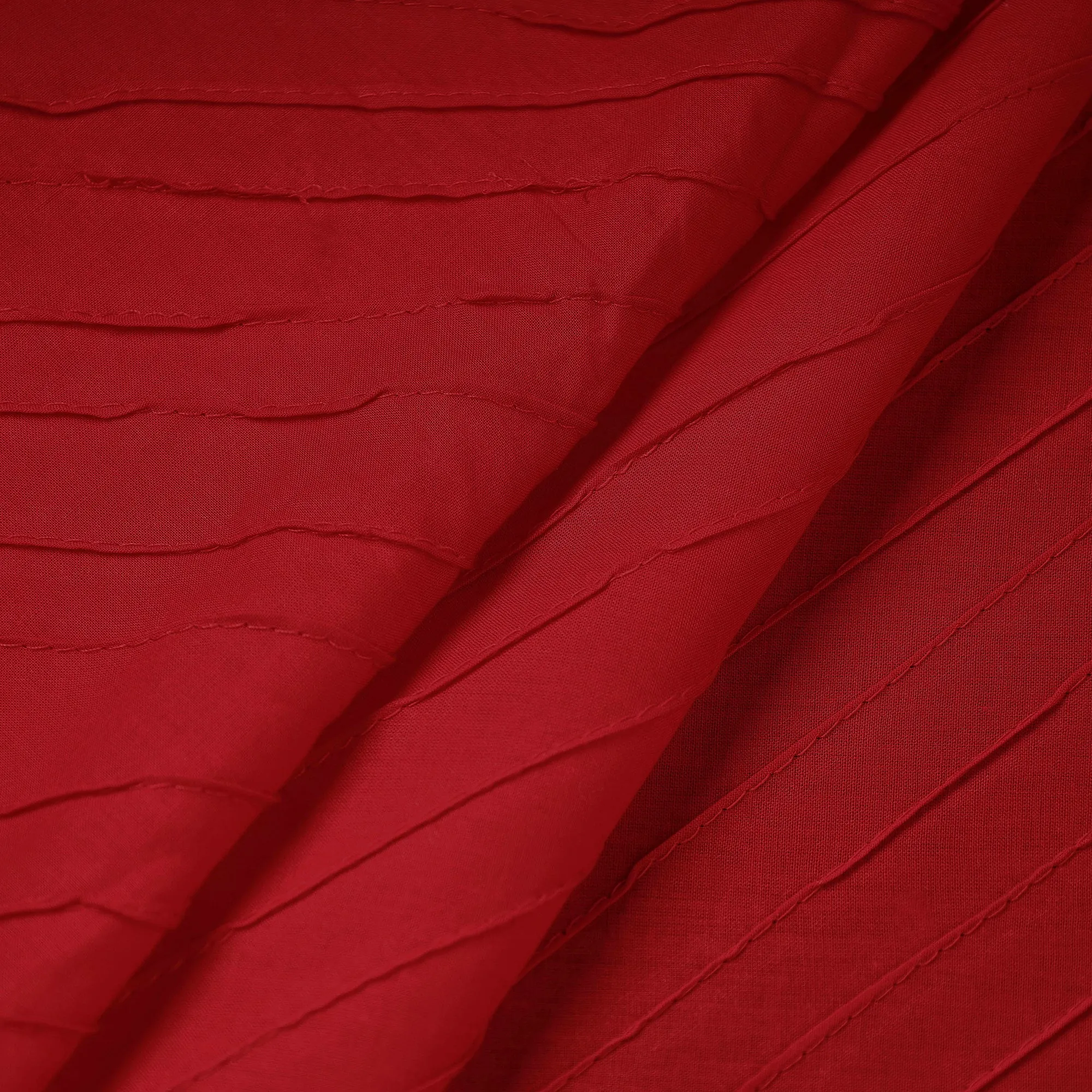 Red Pintuck Plain Pure Cotton Fabric