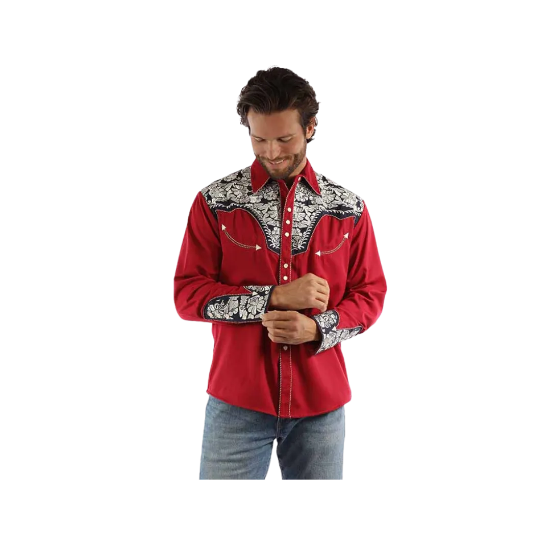 Scully Leathers Men's Embroidered Red White Blue Shirt