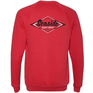 Seaside Surf Shop Unisex Raglan Sponge Fleece Crew Neck - Heather Red