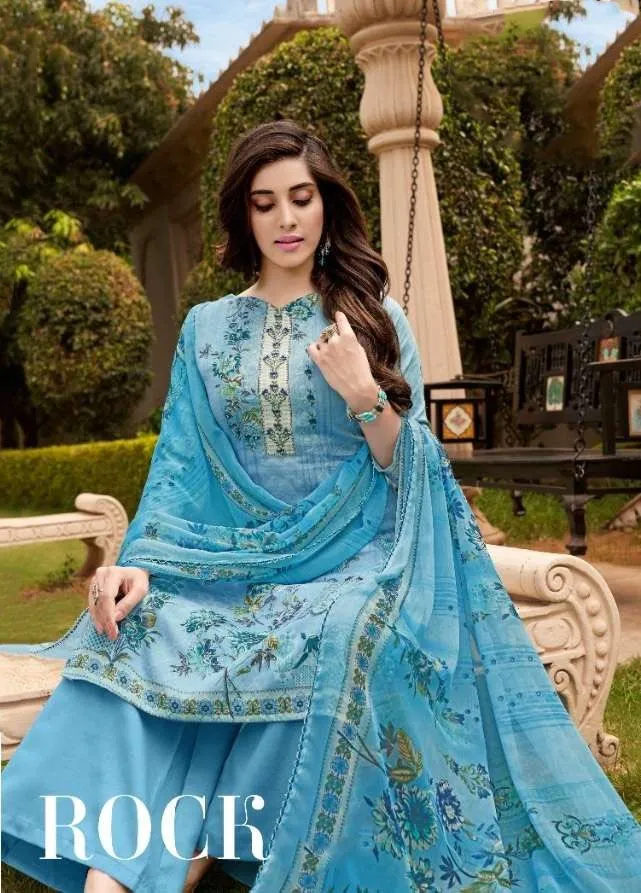 Unstitched Punjabi Ladies cotton Salwar Suit Fabric With Blue Dupatta