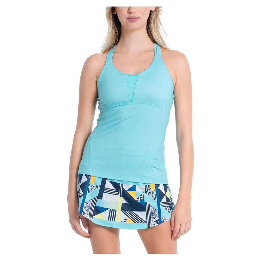 Women's Triple Strap Tennis Tank with Bra Cool Blue